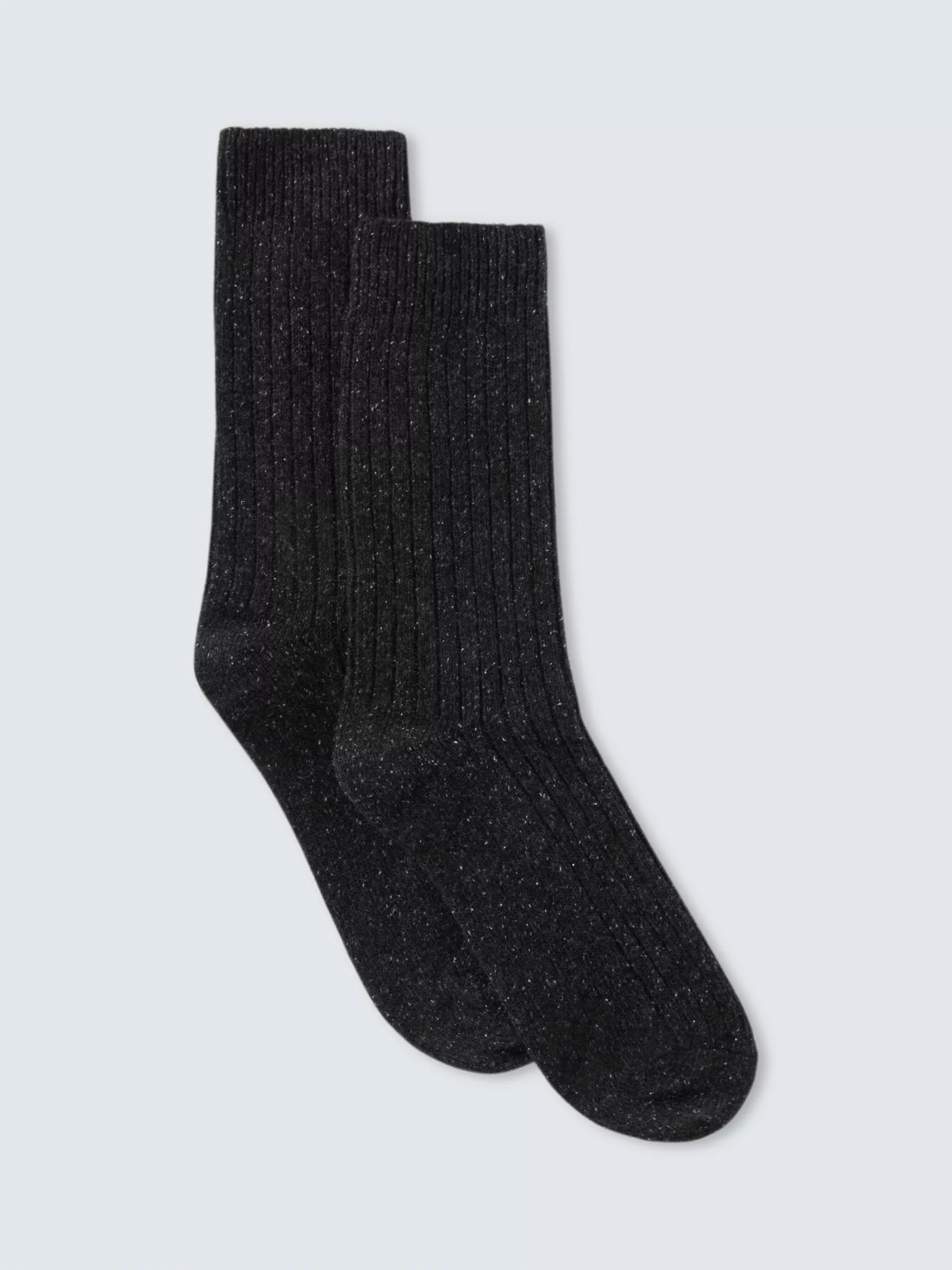 John Lewis Ribbed Wool Silk Blend Socks, Charcoal | John Lewis (UK)