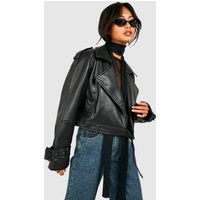 Womens Cropped Faux Leather Trench Coat - Black - 12 | boohoo (US & Canada)