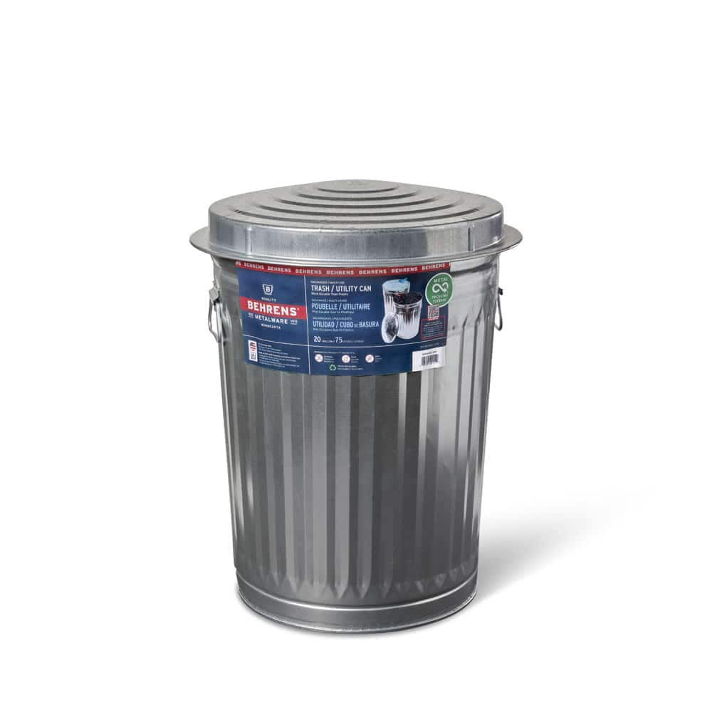Behrens 20 Gallon Galvanized Steel Indoor/Outdoor Kitchen Detached Lid Trash Can | 1211 | Lowe's