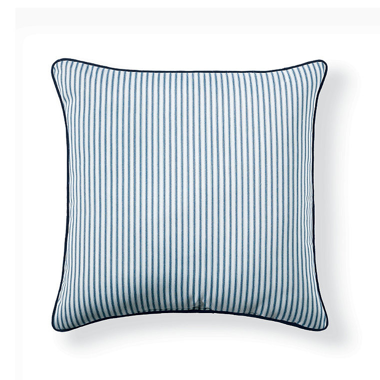 Ticking Stripe Piped Outdoor Pillow - 16" Square, 16" Square/Ticking Stripe Neptune - Grandin Road | Grandin Road