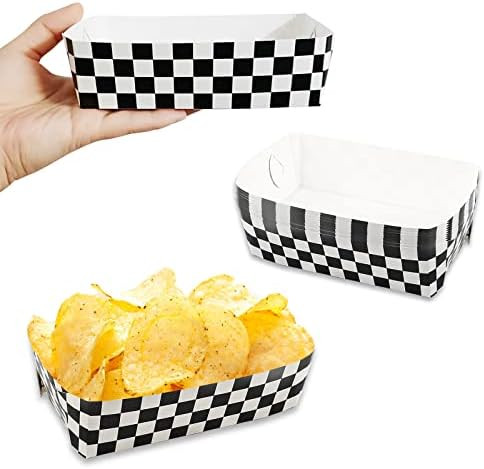 50 Packs Checkered Paper Food Trays Race Car Birthday Party Supplies Black and White Checker Nach... | Amazon (US)
