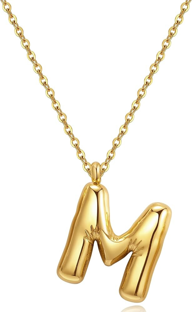 YeGieonr Initial Necklaces for Women, Dainty Gold Necklace with Bubble Letter, Stainless Steel Ne... | Amazon (US)