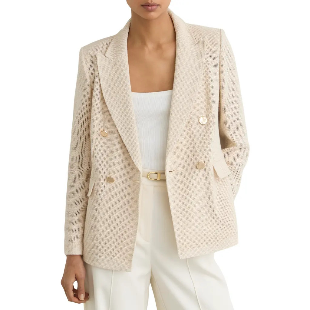 Reiss Fiore Open Stitch Cotton Blend Blazer in Cream at Nordstrom, Size 12 Us | Nordstrom