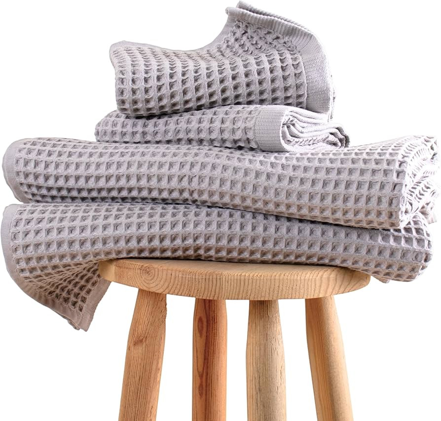PÜSKÜL 4-Piece Natural 100% Turkish Cotton Luxury Waffle Towels for Bathroom | Premium Honeycom... | Amazon (US)