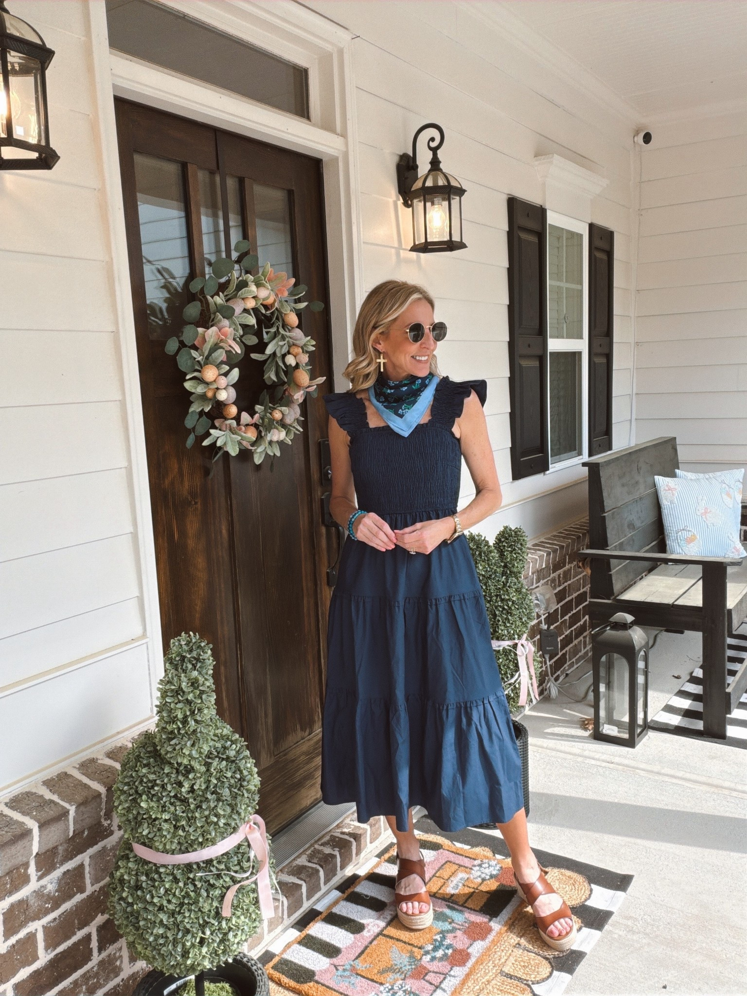 This $36 Walmart dress is a dress after my own heart.. it feels like home to be in a fun flirty dress like this with a ruffle sleeves and smocked bodice … @jcrew scarf 