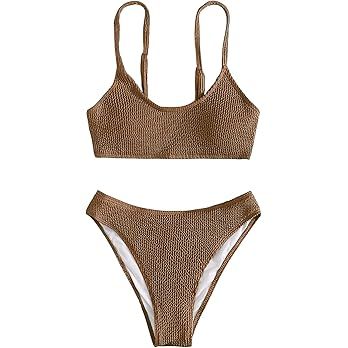 SOLY HUX Bikini Sets for Women Solid Textured Bikini Bathing Suits 2 Piece Swimsuit | Amazon (US)