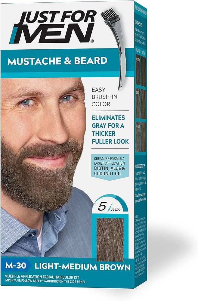 Just For Men Mustache & Beard, Beard Dye for Men with Brush Included for Easy Application, With B... | Amazon (US)