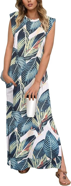 GRECERELLE 2026 Women Summer Casual Round Neck Cap Sleeve Maxi Dress with Pockets Beach Vacation ... | Amazon (US)