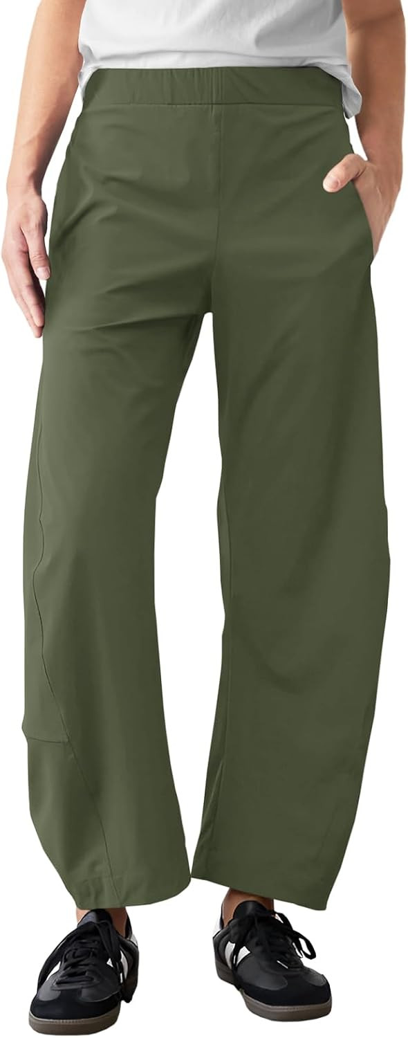 Womens Barrel Travel Pants Elastic Waist Baggy Ankle Pants with Pockets | Amazon (US)