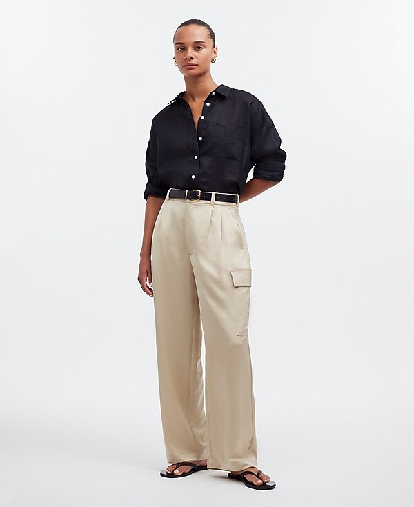 High-Rise Straight Cargo Trousers in Satin | Madewell