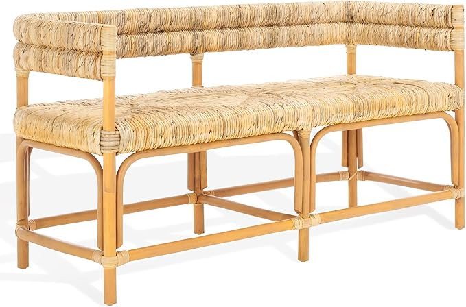 SAFAVIEH Couture Collection Elexa Tropical Coastal Natural Rattan Banana Woven Bench (Fully Assem... | Amazon (US)