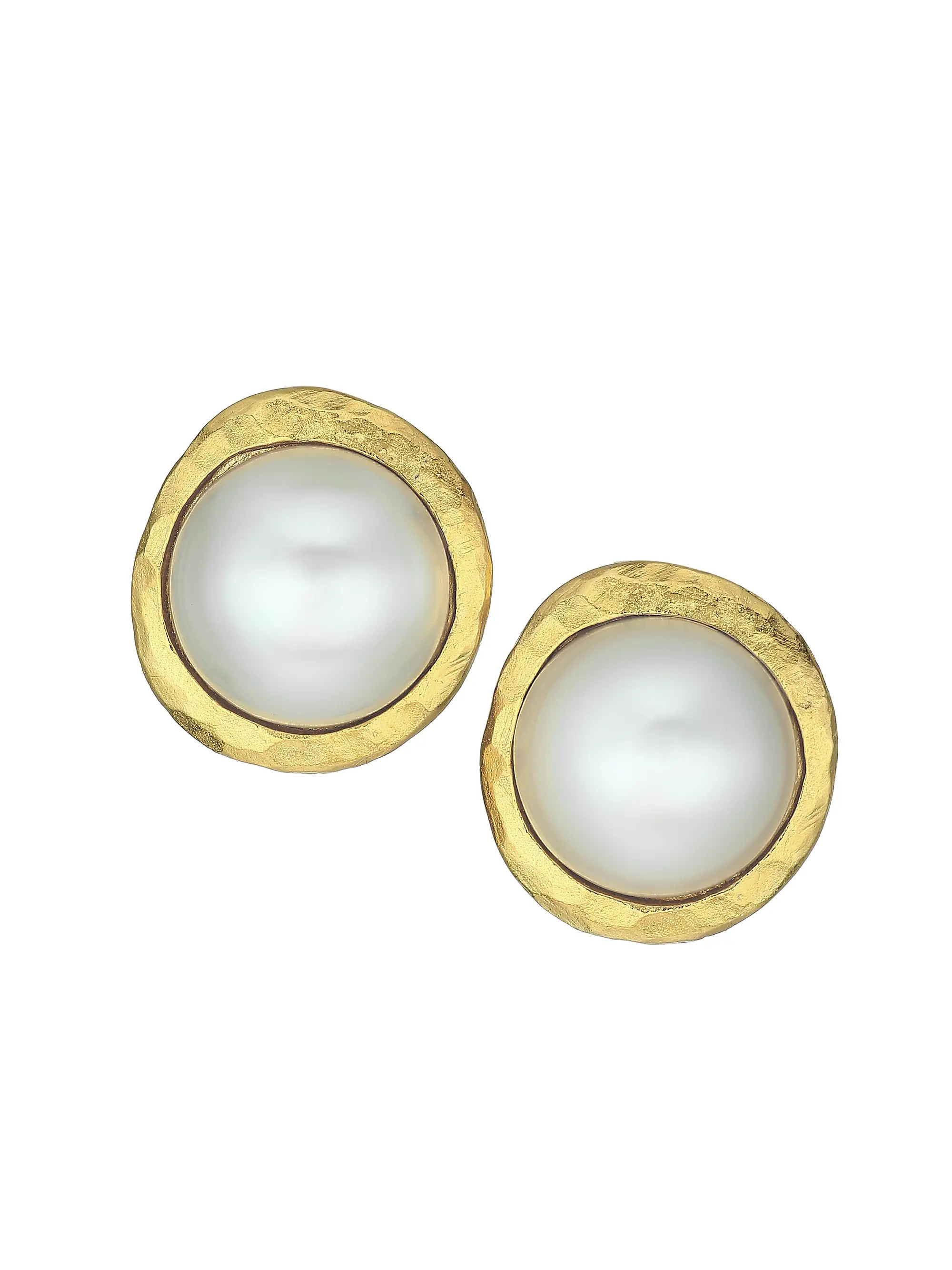 Shop Kenneth Jay Lane Satin Goldplated &amp; Faux Pearl Cabochon Button Clip-On Earrings | Saks F... | Saks Fifth Avenue