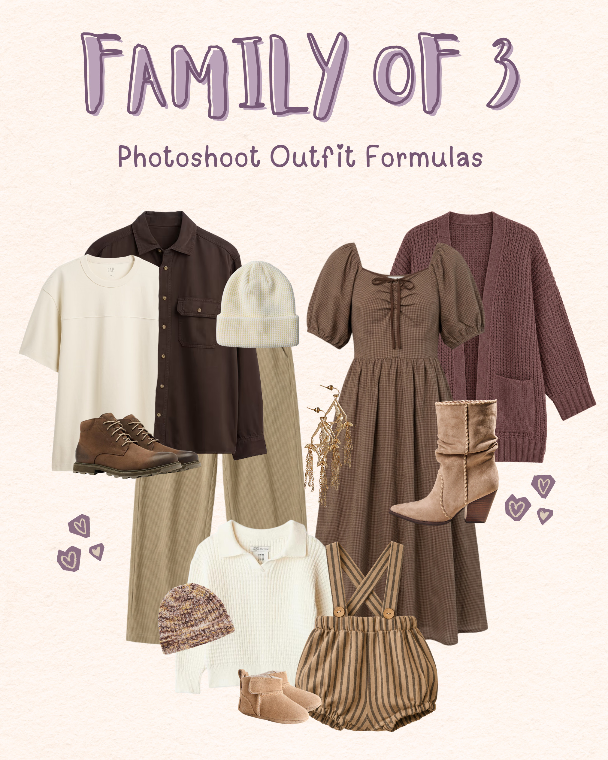 This is the palette to save if you want your family photos to feel warm and cozy without going full matchy.
Gingham dress with puff sleeves, an oversized mauve cardigan, striped bubble shorts on the littlest one, dad in brown and cream. Everything's linked below! 

 #LTKootd #LTKmomlife #LTKKids