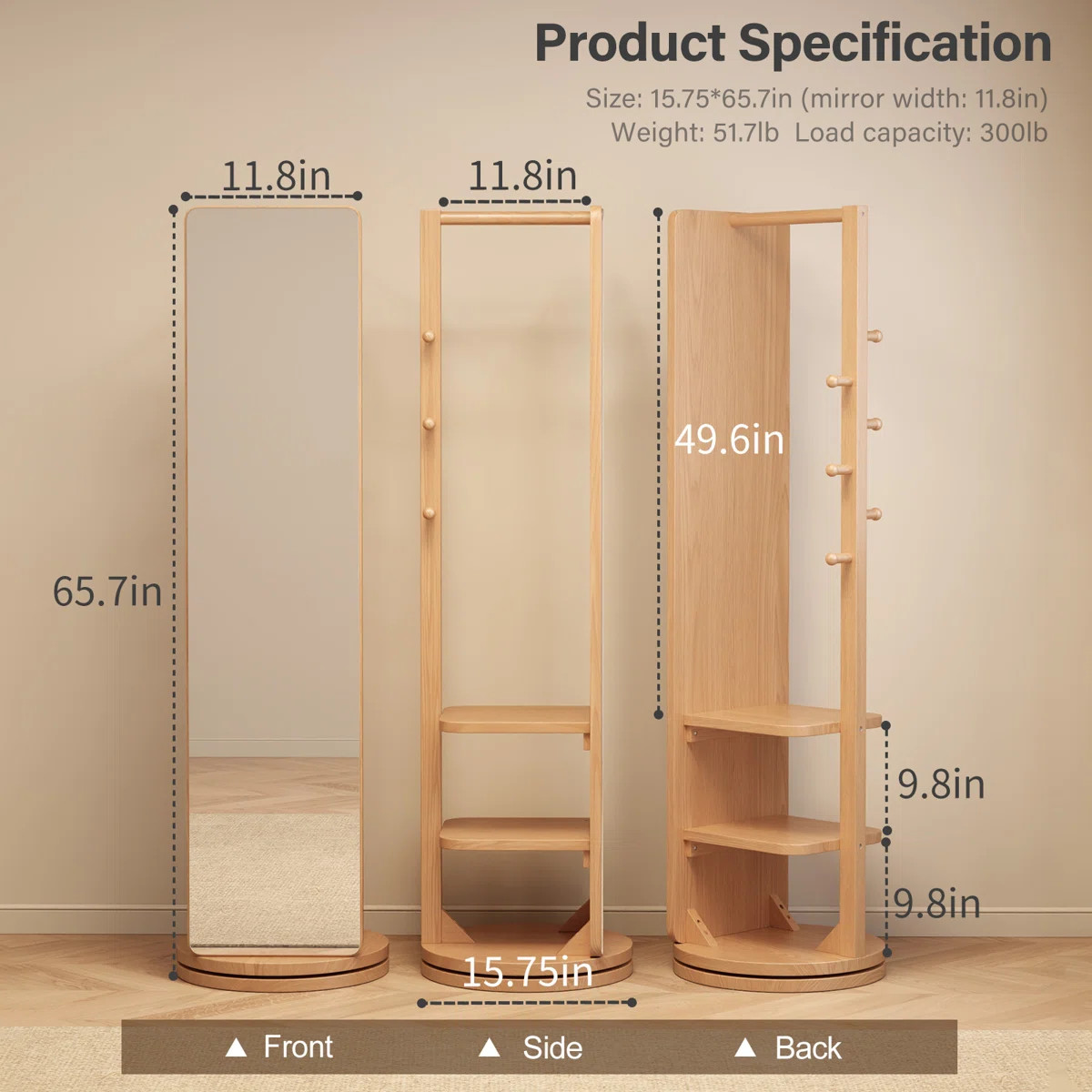 Solid Wood Frame Full Length Mirror | Multifunctional Entryway Organizer with Clothing Rack & Hoo... | Wayfair North America