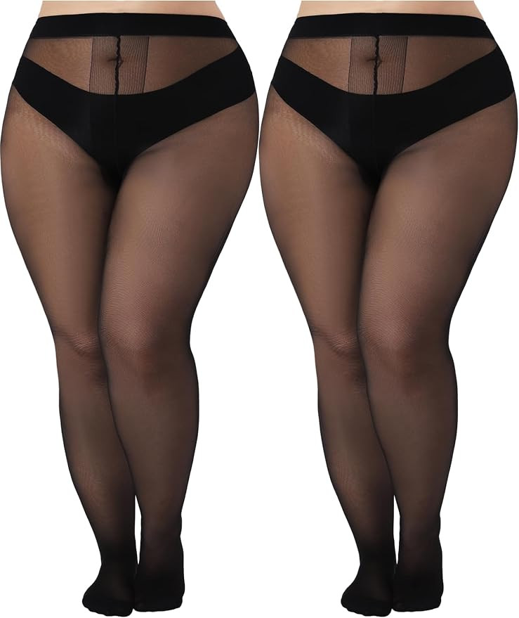 Plus Size Tights for Women, Sheer Tights Ultra Thin Pantyhose | 2 Pairs, T-Crotch, 20D, Breathabl... | Amazon (US)