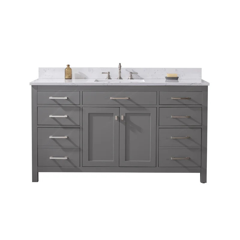 Atencio 60'' Free-standing Single Bathroom Vanity with Engineered Stone Vanity Top | Wayfair North America