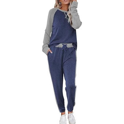 Ekouaer Women's Pajama Set Long Sleeve PJs 2 Piece Lounge Set Pullover Sleepwear Sweatshirt and Long Pants With Pockets Deep Blue S | Target