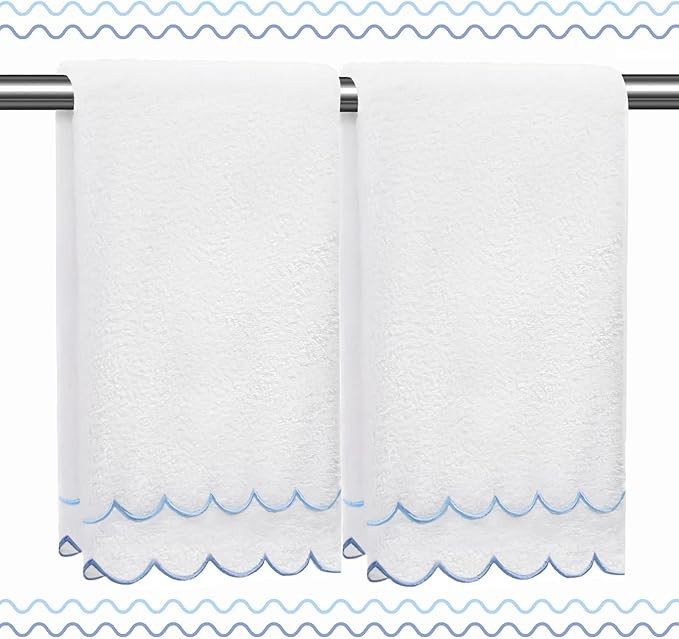 100% Cotton Hand Towels for Bathroom 2 Pcs Scalloped Hand Towels 16 * 27 Inch Embroidered Decorat... | Amazon (US)