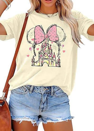 Women Magic Kingdom Shirt Castle Graphic Shirts Casual Family Vacation Holiday T Shirt Cute Short... | Amazon (US)