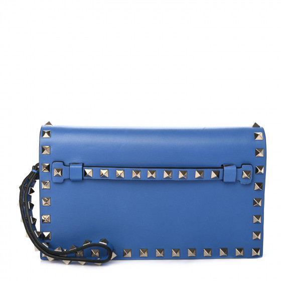 VALENTINO Nappa Small Rockstud Wristlet Clutch Bleuette | Fashionphile