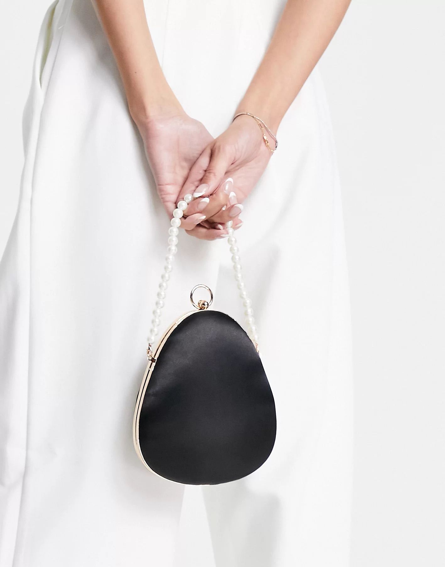 True Decadence structured grab bag in black satin with pearl ring handle | ASOS | ASOS (Global)