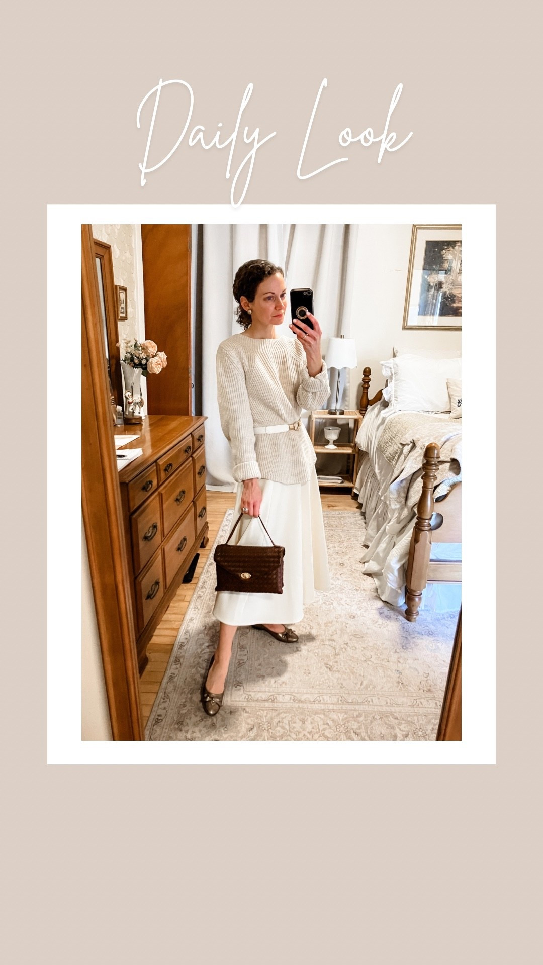 A cream and brown outfit for spring!
Cream cotton sweater is old from Gap, linking similar. 
White skirt from Chicwish. 
Petite outfit. Neutral outfit. Modest outfit. Elegant outfit  

#LTKgrwm #LTKootd #LTKdayinmylife