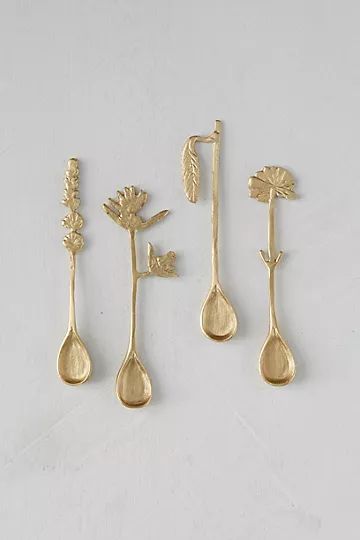 Brass Floral Spoons, Set of 4 | Anthropologie (US)
