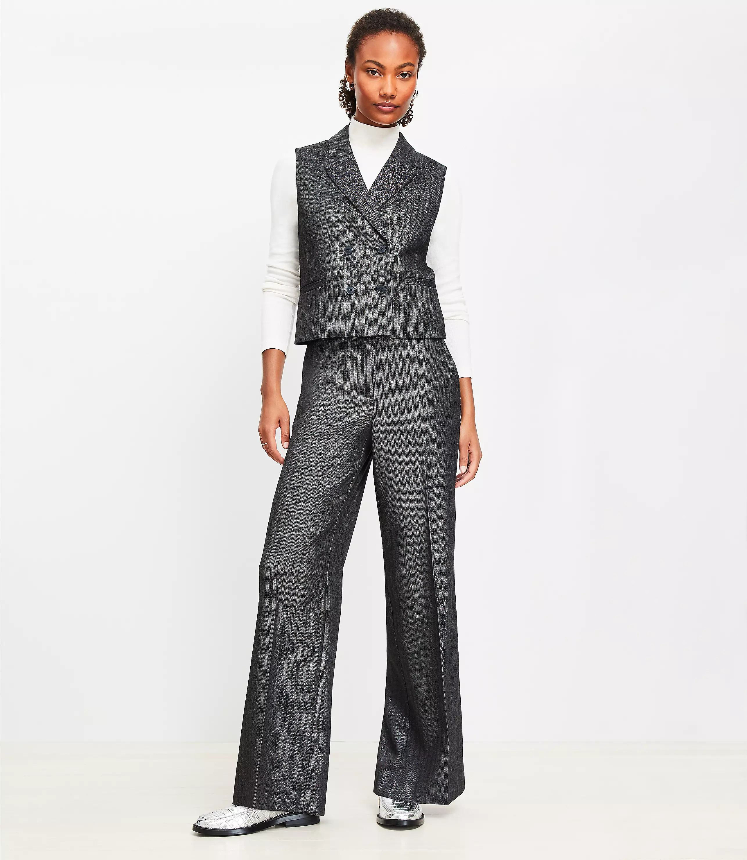 Clean Wide Leg Pants in Shimmer Herringbone | LOFT