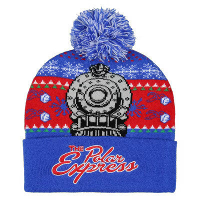 The Polar Express Beanie Locomotive Fair Isle Design Cuff Pom Beanie Hat | Target