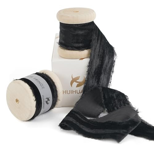 HUIHUANG Black Velvet Ribbon - 1 inch Frayed Crinkled Silk Velvet Ribbons for Ornaments, Crafts, Christmas Tree Decoration, Wreaths, Gift Wrapping, Floral Bouquet, Halloween Decor | Amazon (US)