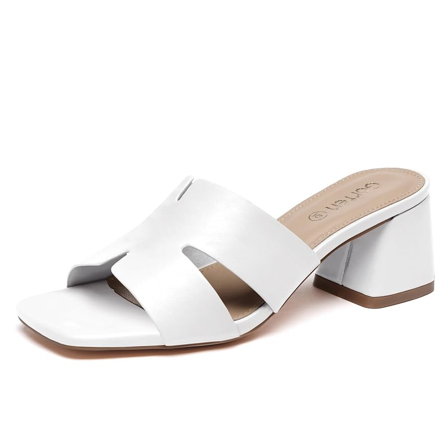 Women's Square Open Toe Sandals Low Block Chunky Heel Slip on Comfortable Casual Sandals for Dail... | Amazon (US)