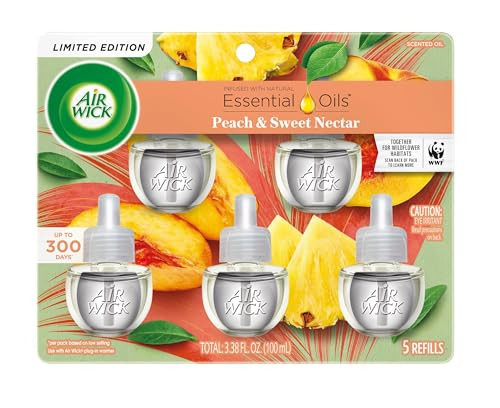 Air Wick Plug in Scented Oil Refill, 5 Ct, Fresh Peach and Sweet Nectar, Air Freshener, Essential Oils, Spring Collection | Amazon (US)