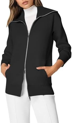 COCOMARTS Womens Crewneck Sweatshirts Zip Up Hoodies Casual Jacket with Pockets 2025 Fall Winter ... | Amazon (US)