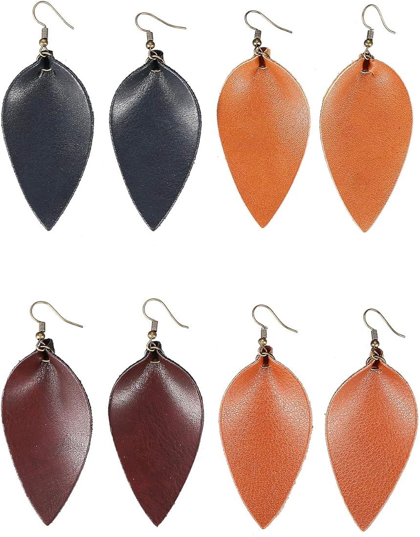 Amazon.com: ASHMITA Leather Teardrop Earrings for Women Girls Dangle Leaf Earring Set: Clothing, ... | Amazon (US)