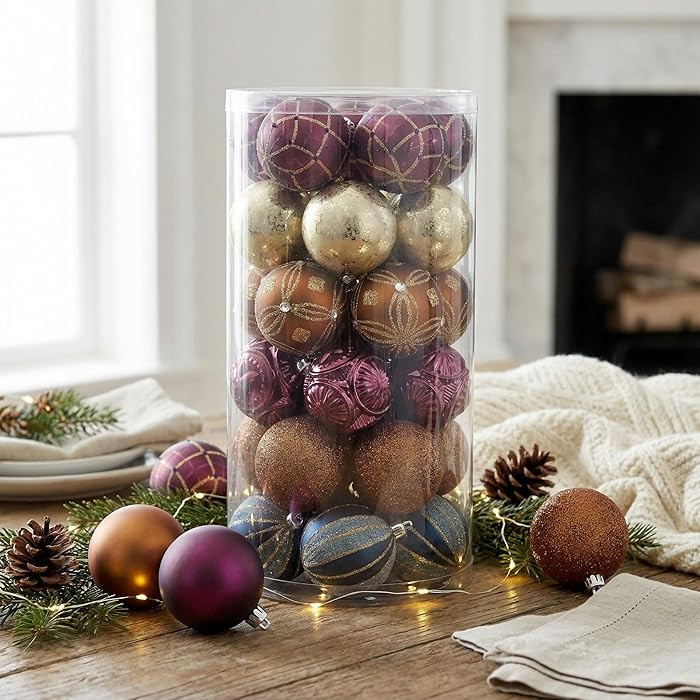 Valery Madelyn Christmas Tree Ornaments, 30ct 2.36 Inches Bronze Copper Gold and Purple Shatterpr... | Amazon (US)