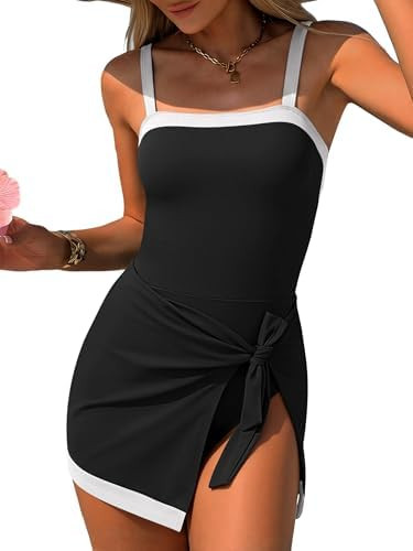 ANRABESS Women One Piece Swim Dress, Tummy Control & Wrap Skirt Swimsuits with Tie, Full Coverage... | Amazon (US)