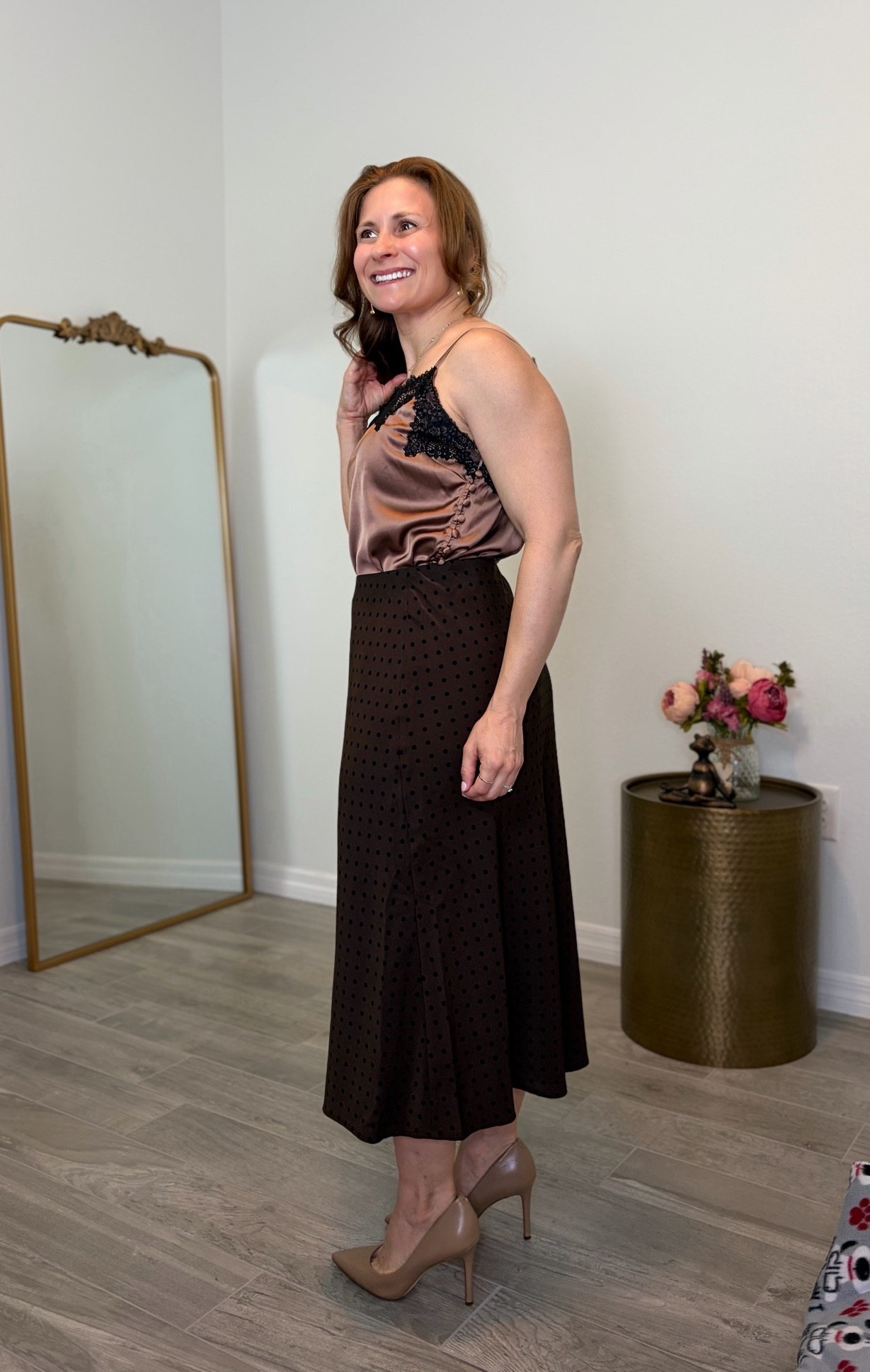 Mocha monochrome style; Love the buttons design on this satin blouse!

#LTKWorkwear #LTKPetite #LTKootd