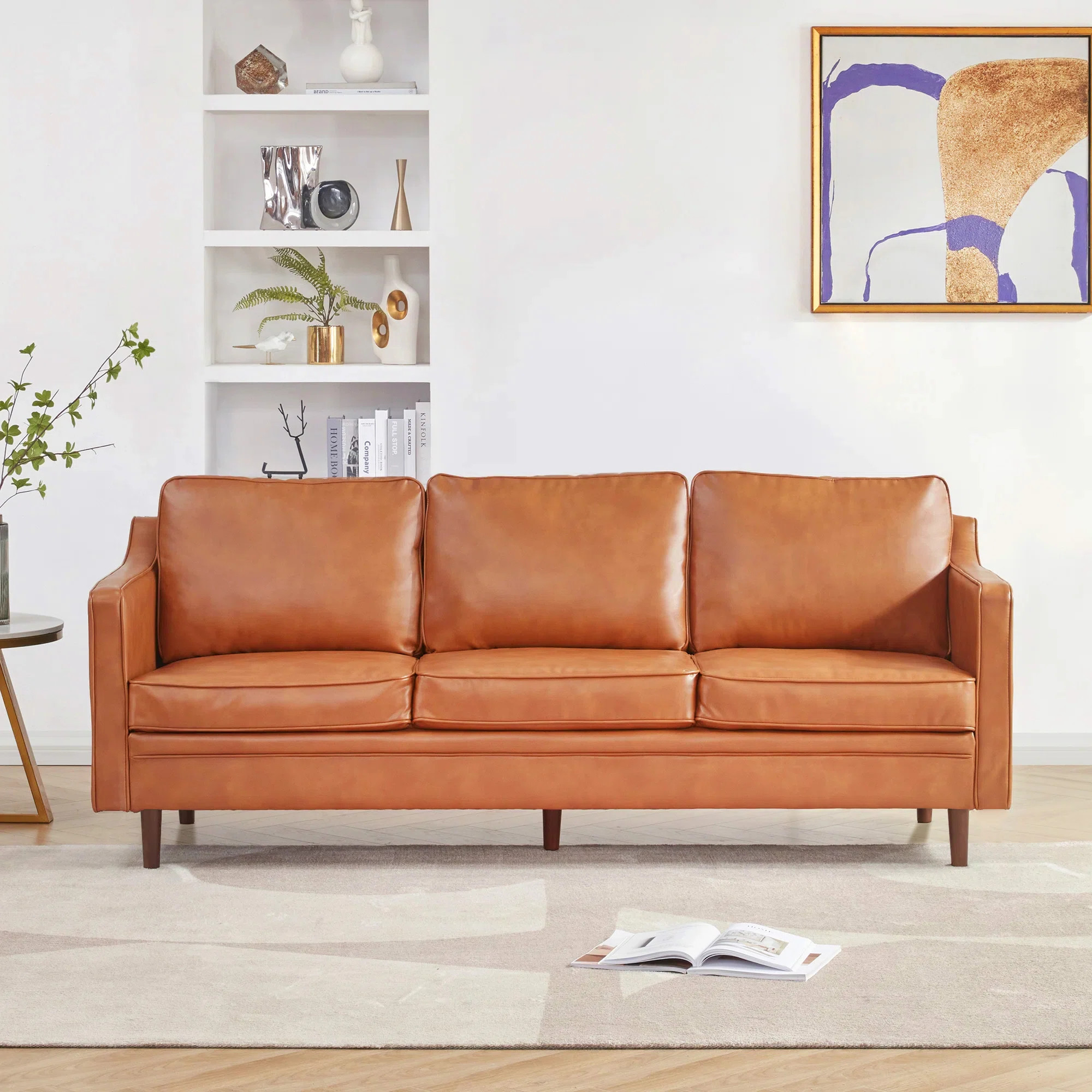 Ebern Designs Azriah 80.31'' Faux Leather Square Arm Sofa & Reviews | Wayfair | Wayfair North America