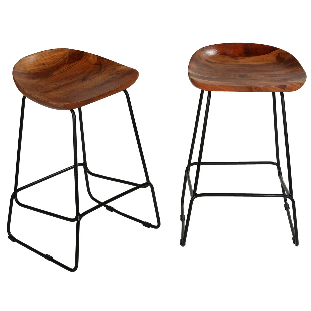 Dumas Solid Wood Barstool 30" Seat Height, Black Metal Base, Set of 2 | Wayfair North America