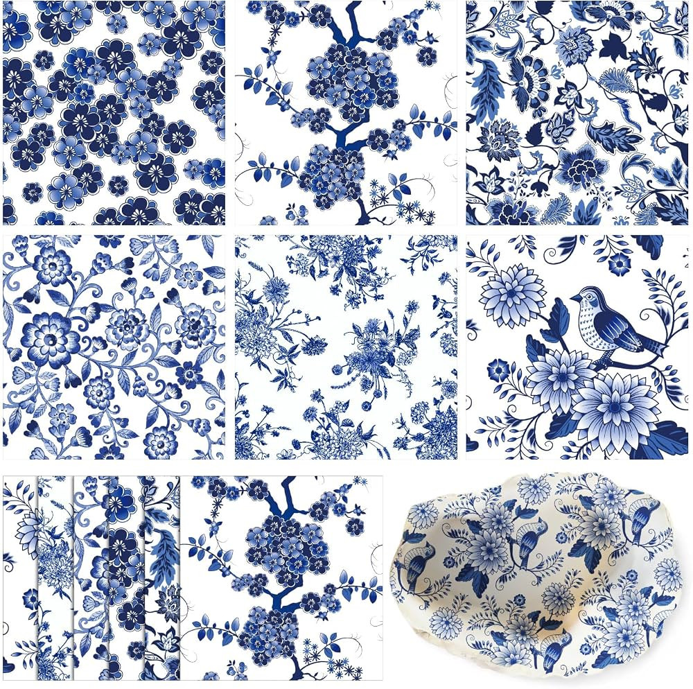 Epakh 36 Pack 6 Styles Blue and White Decoupage Napkins Assorted Floral Chinoiserie Cocktail Napk... | Amazon (US)