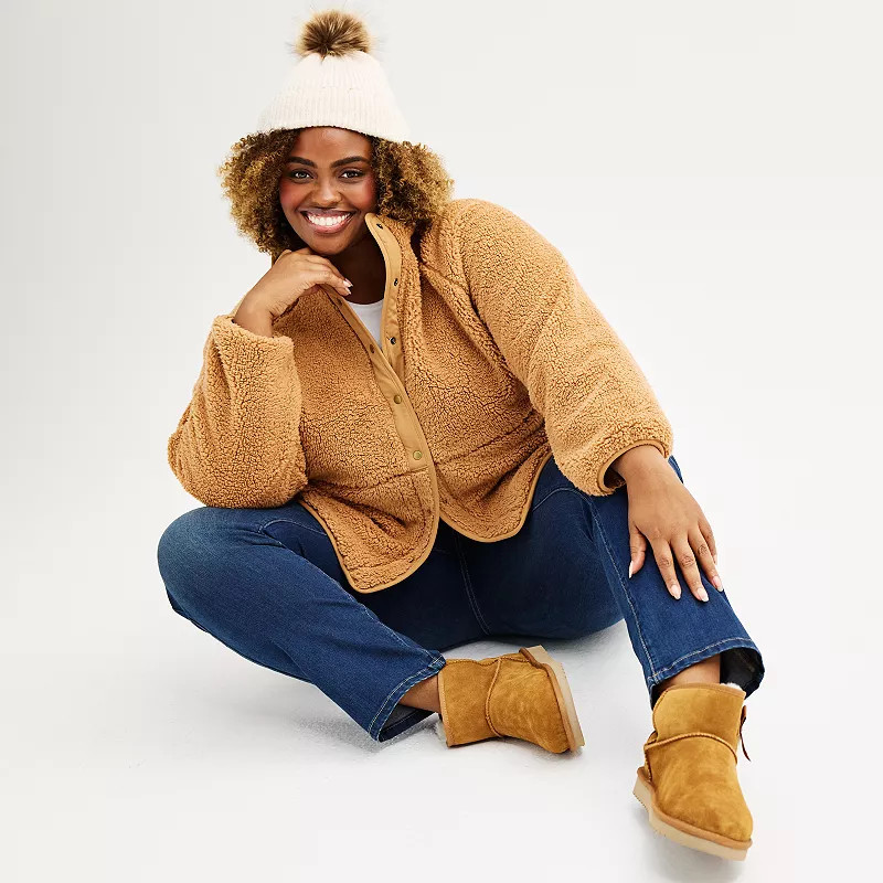 Plus Size Sonoma Goods For Life® Snap-Front High Pile Fleece | Kohl's