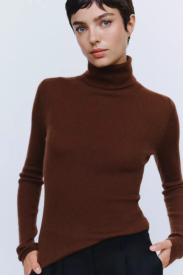Maeve 100% Cashmere Ribbed Turtleneck Top | Anthropologie (UK)