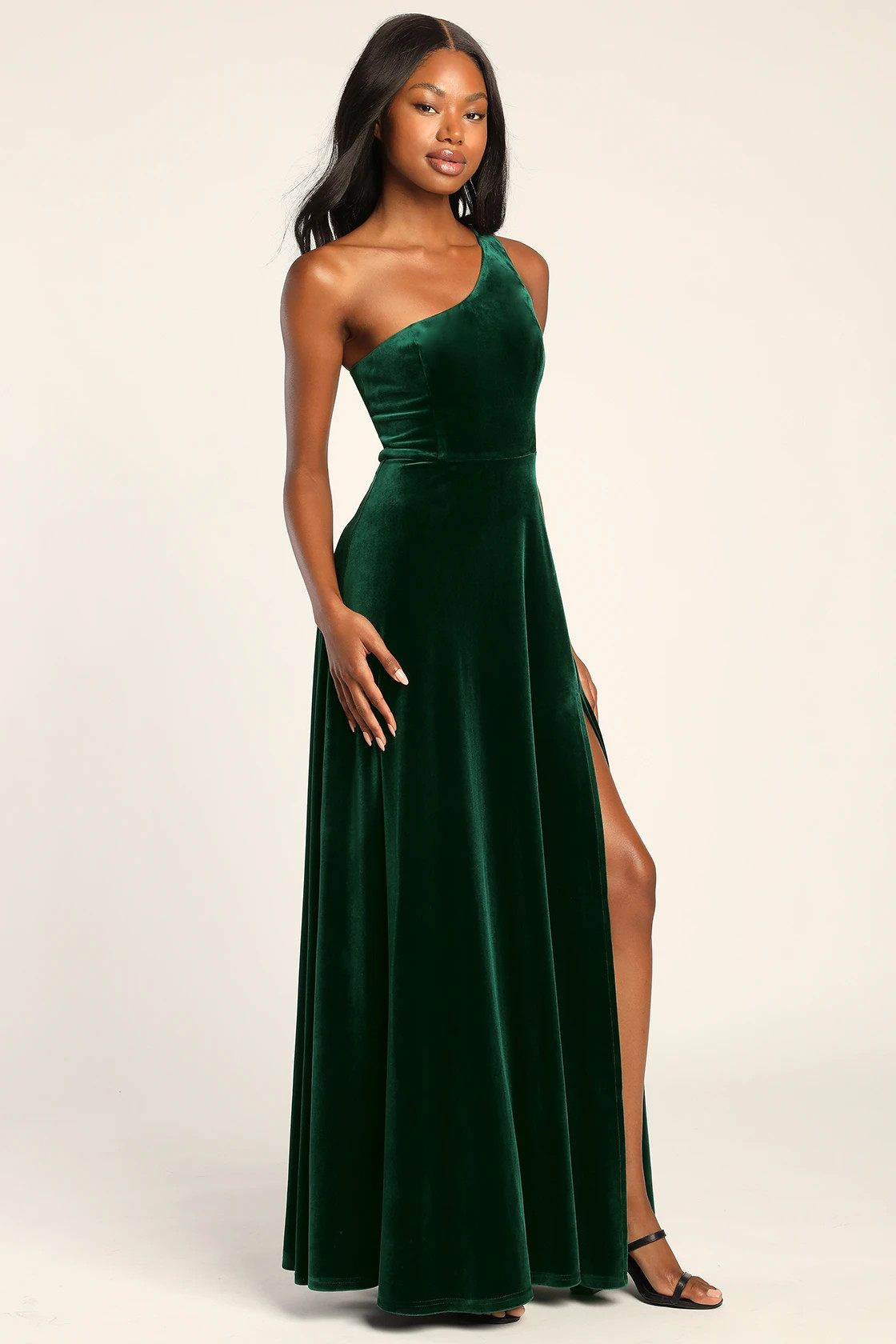 Make Me Your Muse Emerald Green Velvet One-Shoulder Maxi Dress | Lulus (US)