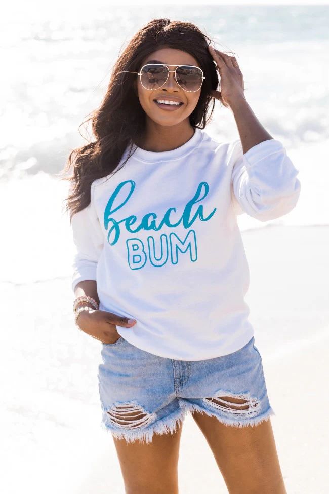 Teal Beach Bum Script White Graphic Sweatshirt | The Pink Lily Boutique