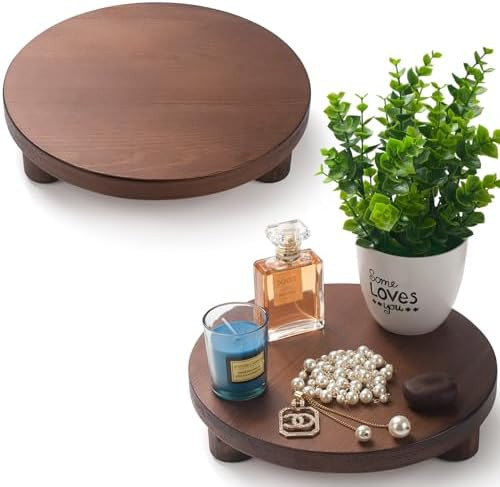 Wood Riser for Decor, 2 Pack Wood Pedestal Stand for Display, Round Wooden Tray for Kitchen Count... | Amazon (US)