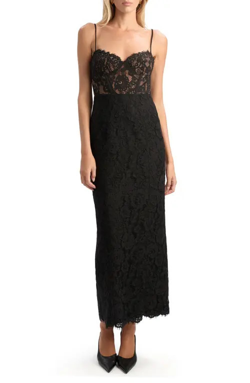 Bardot Blaine Lace Midi Dress in Black at Nordstrom, Size 4 | Nordstrom