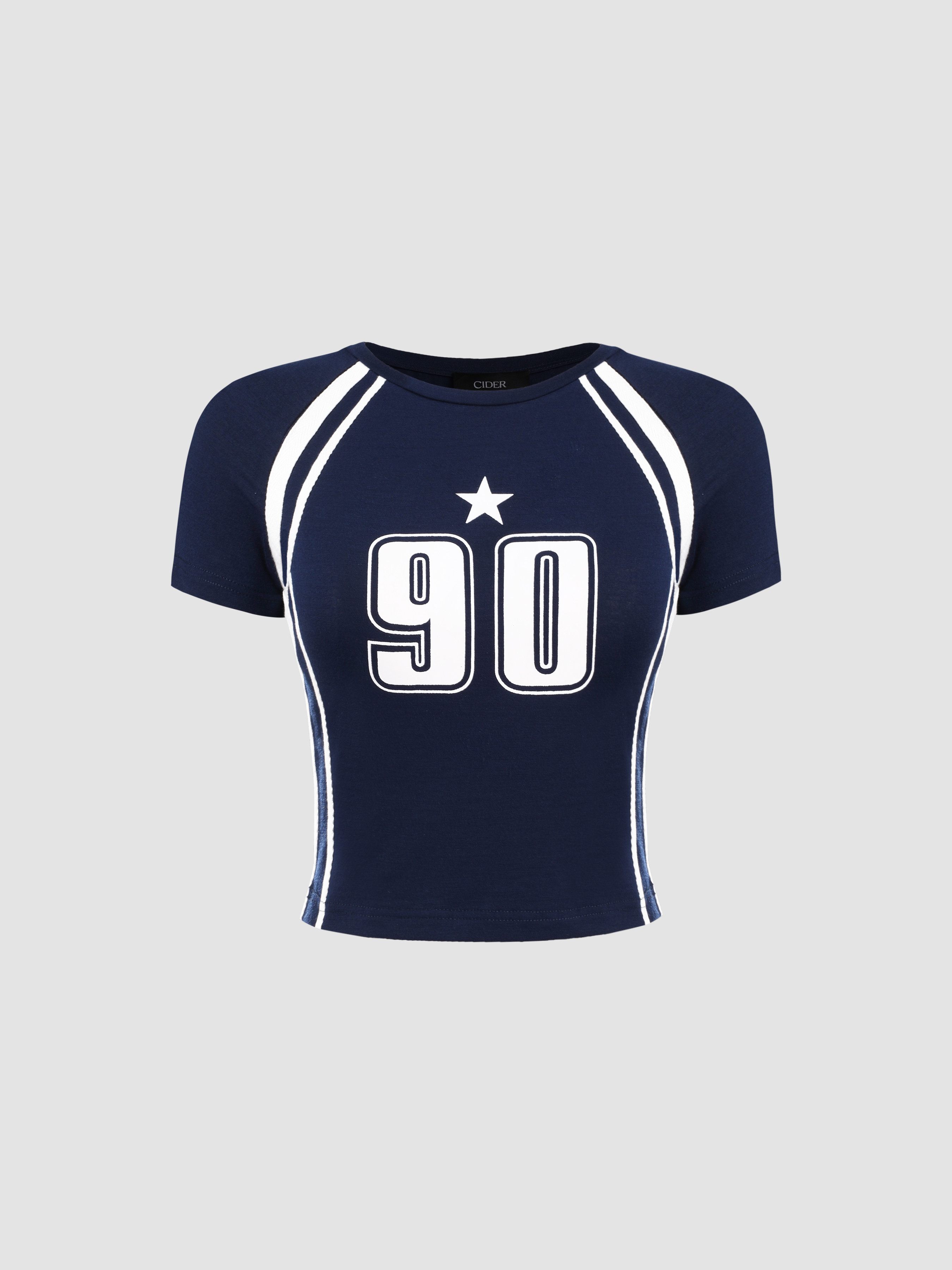 Y2K Outfits Blockcore Jersey Shirt Cute Tops Knit Fabric Round Neck Graphic Short Sleeve Crop Tee... | Cider