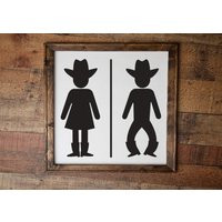 Cowboy Cowgirl Western Bathroom Sign - Decor Farmhouse Wall Art | Etsy (US)