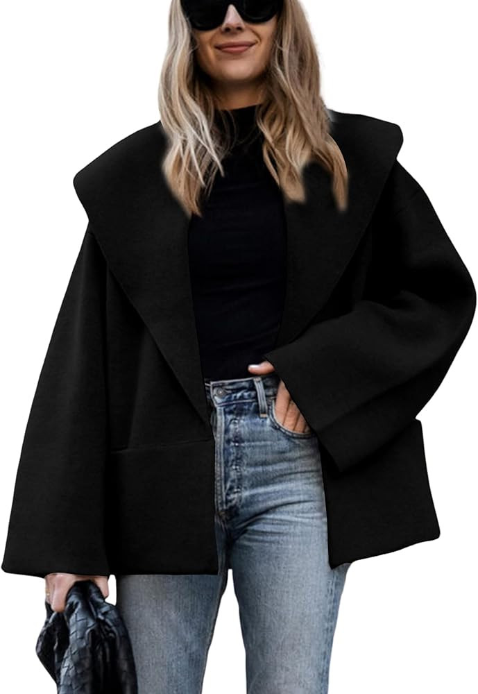 Hooever Women's Shawl Collar Sweater Oversized Cardigan Open Front Fall Winter Knit Cropped Pea C... | Amazon (US)