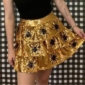 NWT Peach Love Halloween Gold Black Spider mini sequin skirt costume New Spooky | Poshmark
